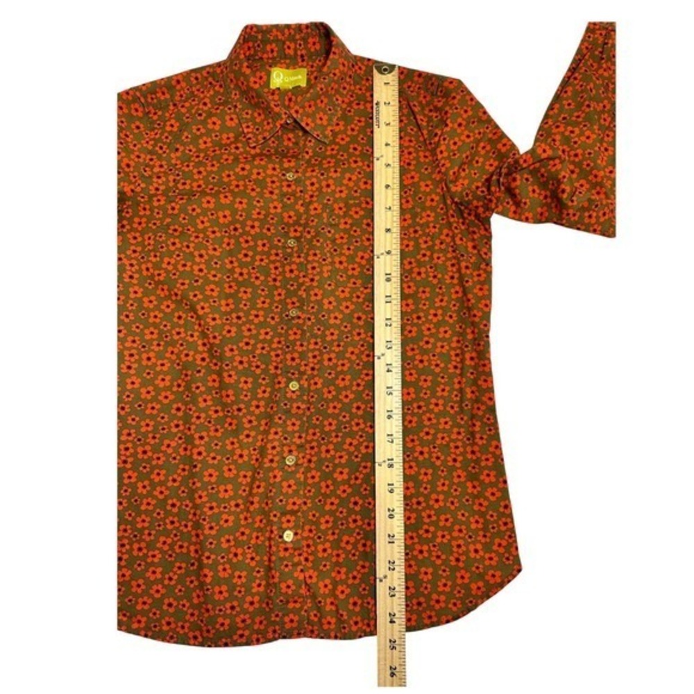 QMack Floral Button Down Shirt Womens S Orange Olive Green Excellent Cotton - Picture 7 of 8